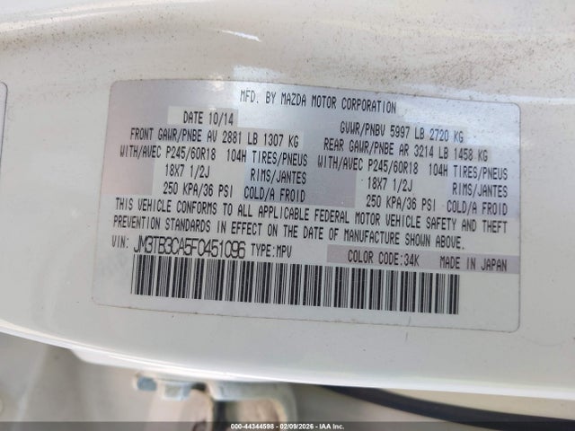 Продажа на аукционе авто 2015 Mazda Cx-9 Touring, vin: JM3TB3CA5F0451096, номер лота: 44344598