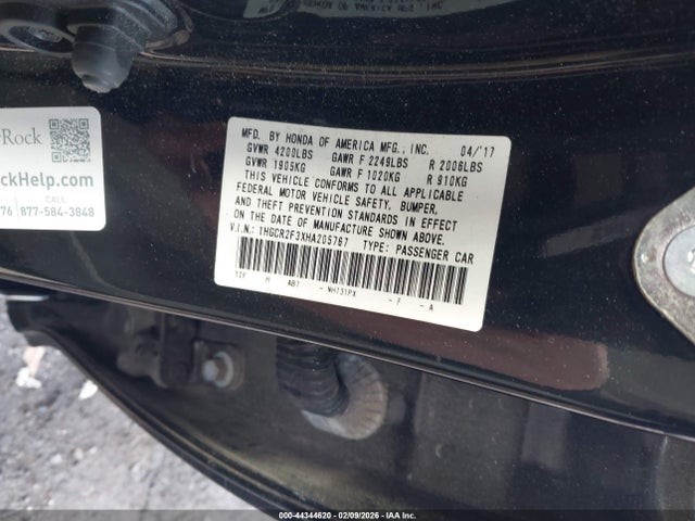 44344620 :رقم المزاد ، 1HGCR2F3XHA205767 vin ، 2017 Honda Accord Lx مزاد بيع