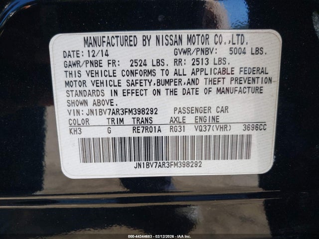 Aukcja sprzedaży 2015 Infiniti Q50 Sport, vin: JN1BV7AR3FM398292, numer aukcji: 44344683