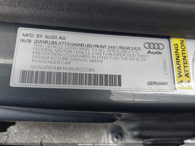 44344689 :رقم المزاد ، WAUAF48H49K002286 vin ، 2009 Audi A4 2.0t Cabriolet مزاد بيع