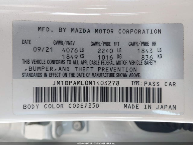 Продаж на аукціоні авто 2021 Mazda Mazda3 Premium, vin: JM1BPAML0M1403278, номер лоту: 44344728