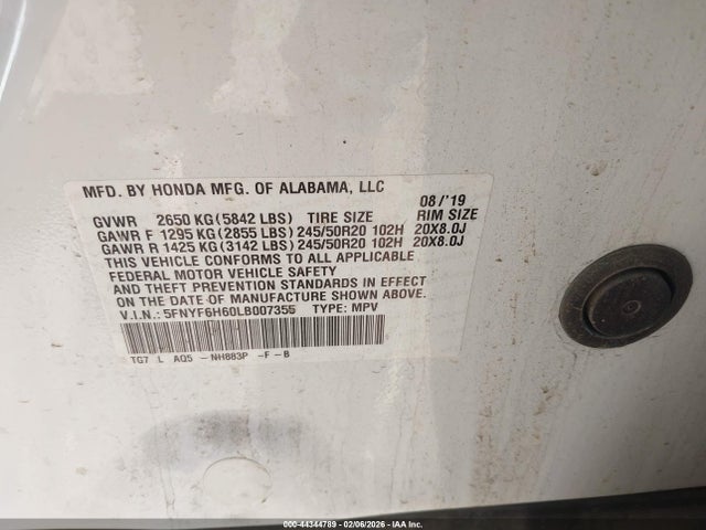 Honda Pilot Awd Touring 7 Passenger 2020 5FNYF6H60LB007355 Image 9