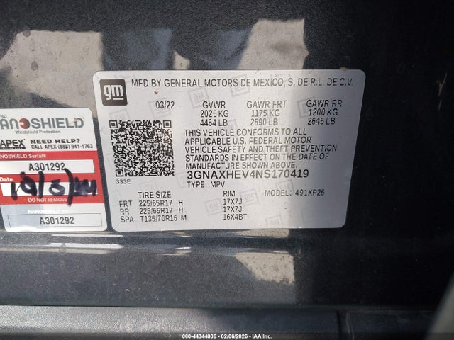 3GNAXHEV4NS170419 Chevrolet Equinox Fwd Ls