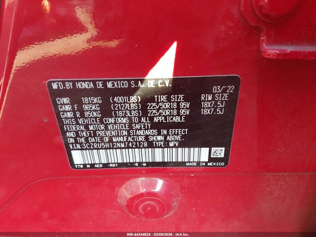 3CZRU5H12NM742128 Honda Hr-v 2wd Sport