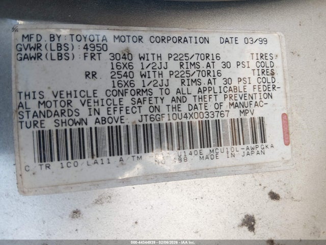 1999 LEXUS RX 300 JT6GF10U4X0033767 Photo 8