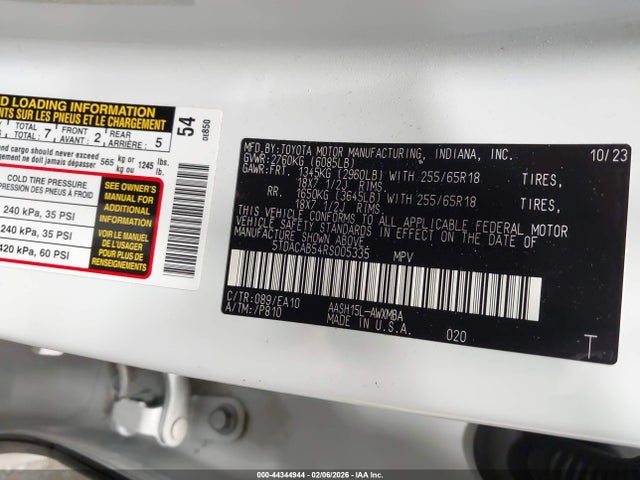 5TDACAB54RS005335 Toyota Grand Highlander Hybrid Xle