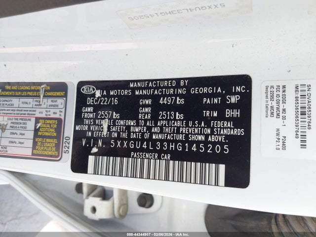 5XXGU4L33HG145205 KIA OPTIMA EX