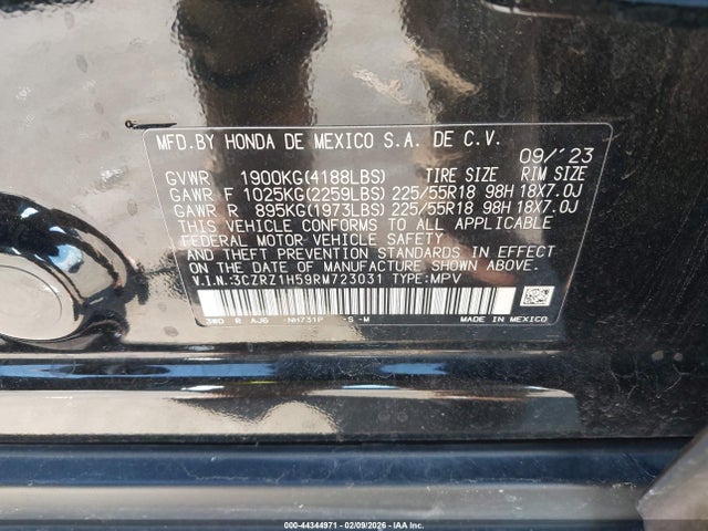 3CZRZ1H59RM723031 Honda Hr-v 2wd Sport/2wd Sport W/o Bsi