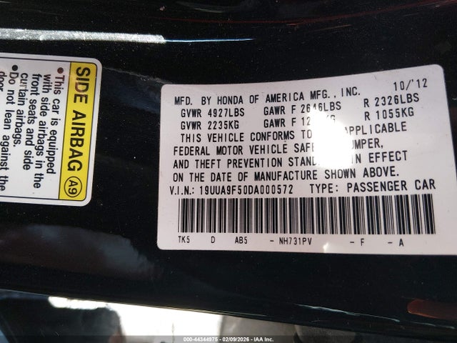 Aukcja sprzedaży 2013 Acura Tl 3.7, vin: 19UUA9F50DA000572, numer aukcji: 44344975