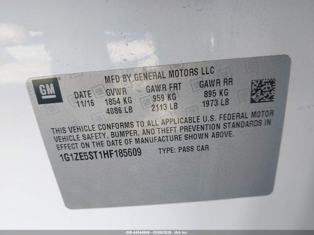 Продаж на аукціоні авто 2017 Chevrolet Malibu Lt, vin: 1G1ZE5ST1HF185609, номер лоту: 44344986