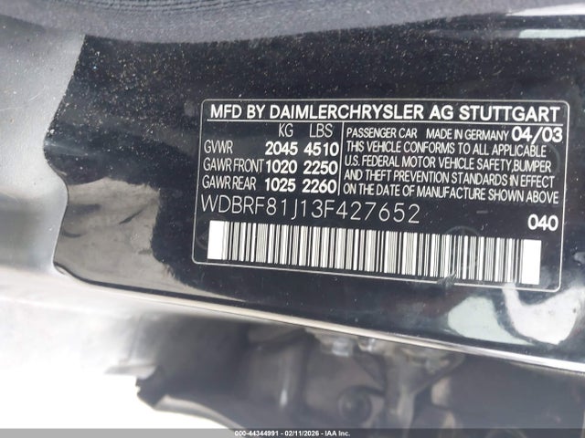 2003 Mercedes-benz C 240 მანქანა იყიდება აუქციონზე, vin: WDBRF81J13F427652, აუქციონის ნომერი: 44344991