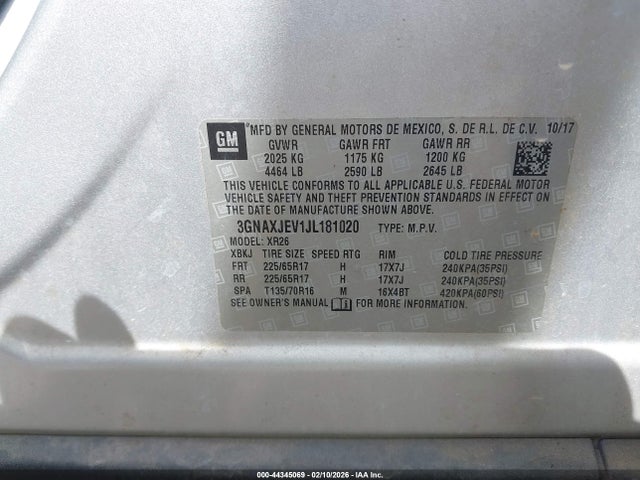 3GNAXJEV1JL181020 Chevrolet EQUINOX LT