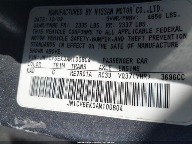 Продажа на аукционе авто 2010 Infiniti G37 Journey, vin: JN1CV6EK0AM100804, номер лота: 44345084