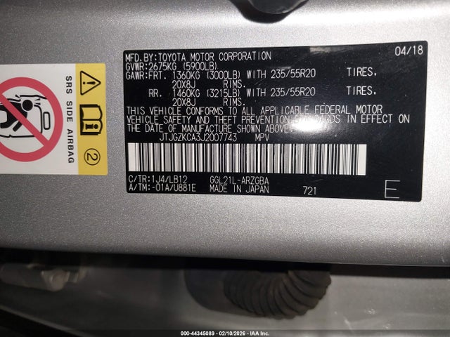 JTJGZKCA3J2007743 Lexus Rx 350l Premium