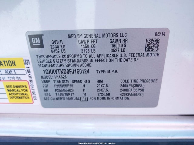 Aukcja sprzedaży 2015 Gmc Acadia Denali, vin: 1GKKVTKD0FJ160124, numer aukcji: 44345149