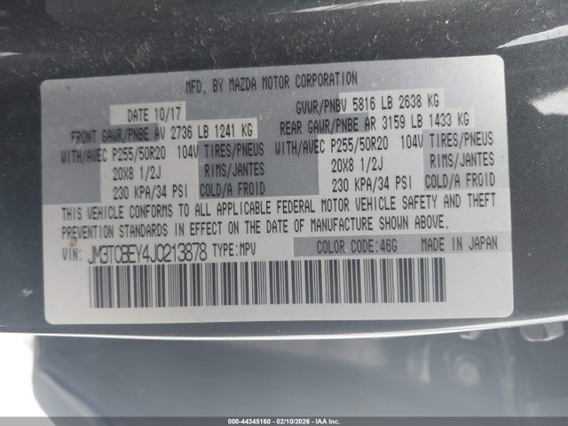 Aukcja sprzedaży 2018 Mazda Cx-9 Signature, vin: JM3TCBEY4J0213878, numer aukcji: 44345160