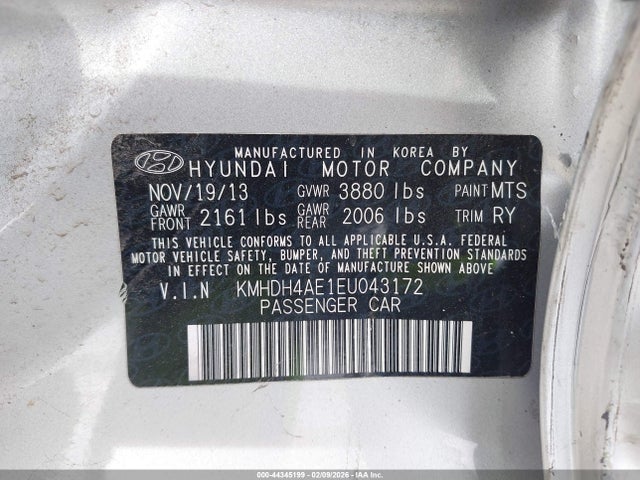 44345199 :رقم المزاد ، KMHDH4AE1EU043172 vin ، 2014 Hyundai Elantra Limited مزاد بيع
