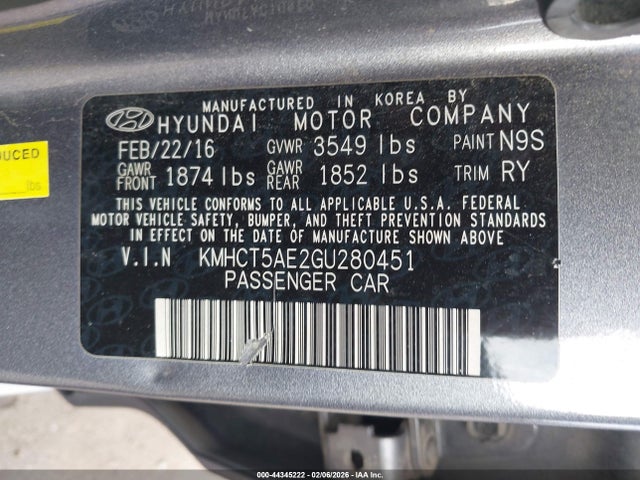Hyundai ACCENT SE 2016 KMHCT5AE2GU280451 Image 9