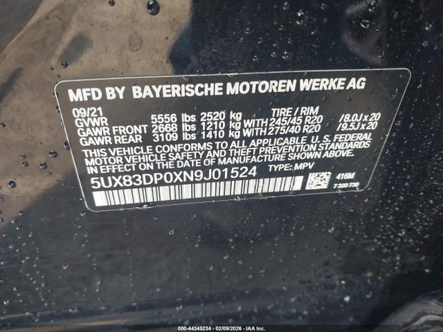 2022 Bmw X3 M40i მანქანა იყიდება აუქციონზე, vin: 5UX83DP0XN9J01524, აუქციონის ნომერი: 44345234