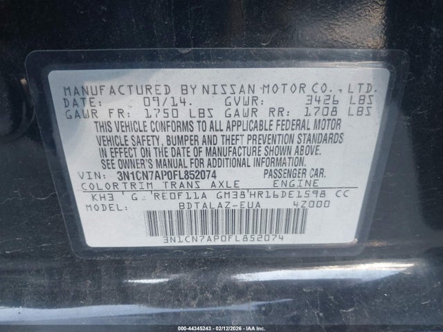 Nissan Versa 1.6 S+ 2015 3N1CN7AP0FL852074 Image 9