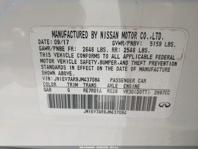 Продаж на аукціоні авто 2018 Infiniti Q50 3.0t Luxe, vin: JN1EV7AR9JM437084, номер лоту: 44345248