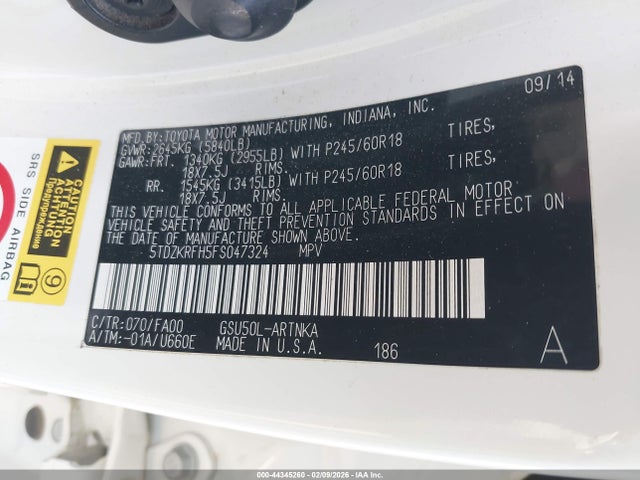 5TDZKRFH5FS047324 Toyota Highlander Le Plus V6