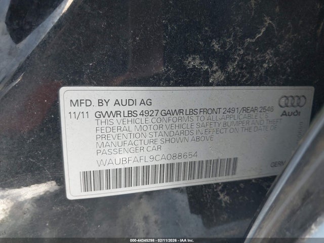 44345298 :رقم المزاد ، WAUBFAFL9CA088654 vin ، 2012 Audi A4 2.0t Premium مزاد بيع