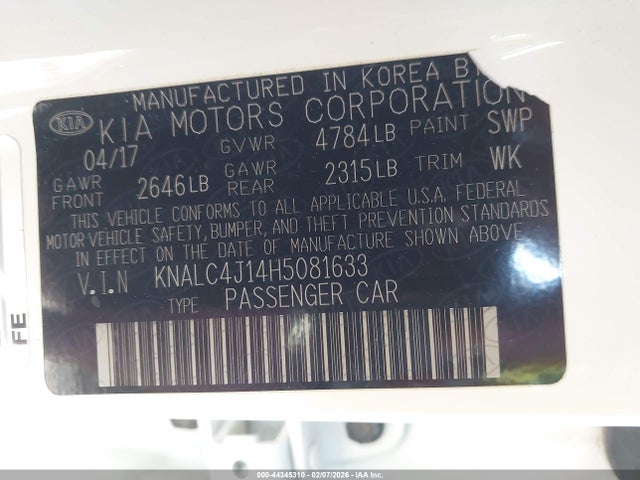 KNALC4J14H5081633 KIA Cadenza Technology
