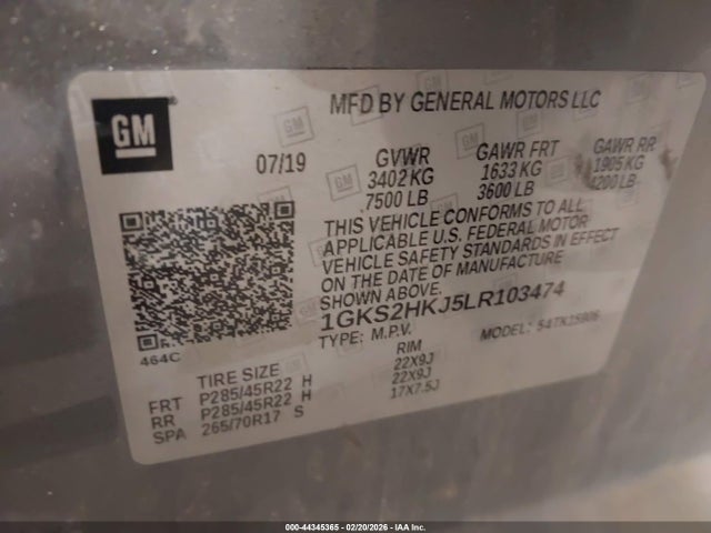 Продаж на аукціоні авто 2020 Gmc Yukon Xl 4wd Denali, vin: 1GKS2HKJ5LR103474, номер лоту: 44345365
