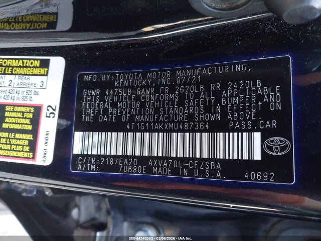4T1G11AKXMU487364 Toyota CAMRY SE