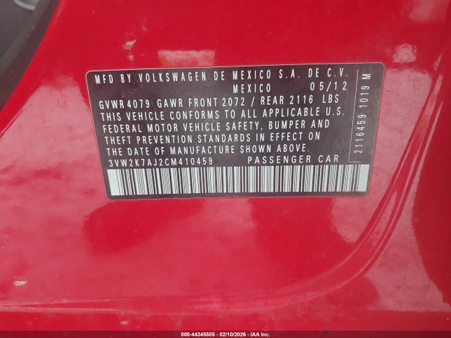 2012 VOLKSWAGEN JETTA 3VW2K7AJ2CM410459 Photo 8