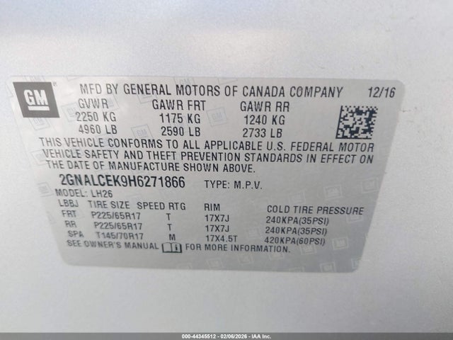 2GNALCEK9H6271866 Chevrolet EQUINOX LT