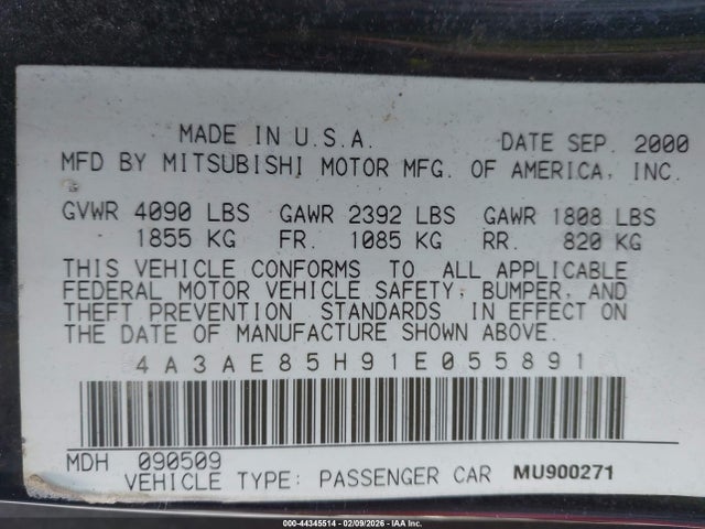 2001 MITSUBISHI ECLIPSE SPYDER 4A3AE85H91E055891 Photo 8