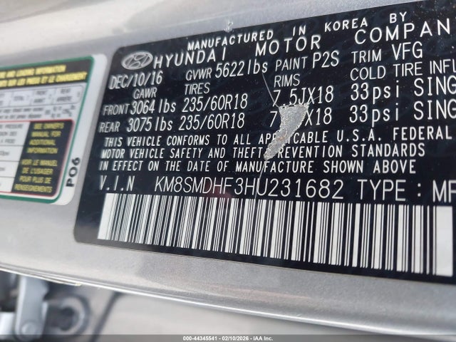 KM8SMDHF3HU231682 Hyundai Santa Fe Se