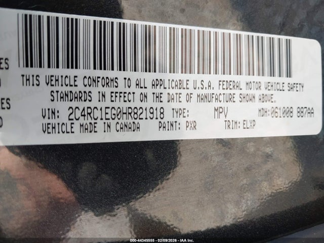 Продаж на аукціоні авто 2017 Chrysler Pacifica Touring-l Plus, vin: 2C4RC1EG0HR821918, номер лоту: 44345555