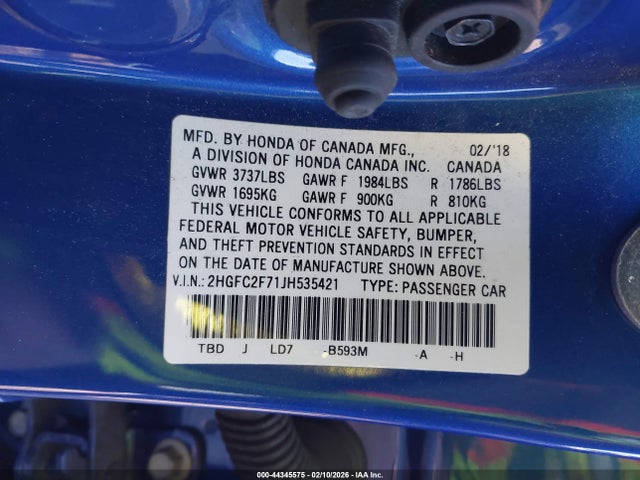 2HGFC2F71JH535421 Honda CIVIC EX
