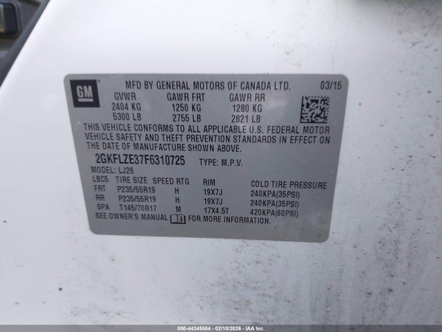 2015 Gmc Terrain Denali მანქანა იყიდება აუქციონზე, vin: 2GKFLZE37F6310725, აუქციონის ნომერი: 44345584
