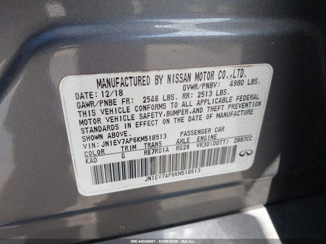 Продажа на аукционе авто 2019 Infiniti Q50 3.0t Luxe, vin: JN1EV7AP6KM518513, номер лота: 44345587