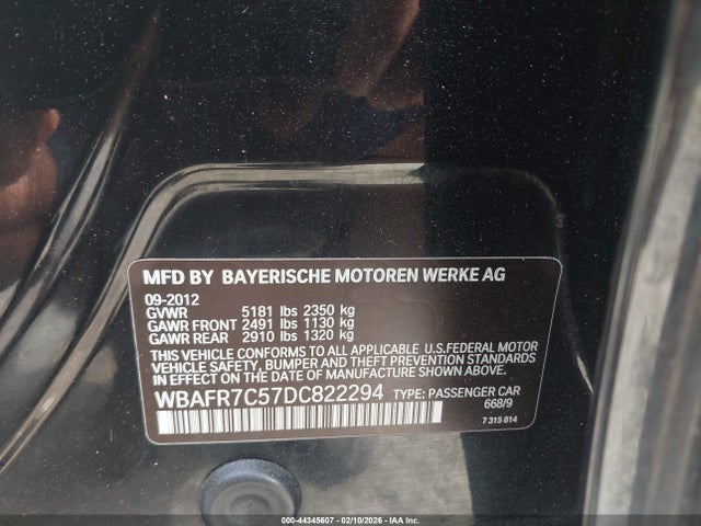 Продажа на аукционе авто 2013 Bmw 535i, vin: WBAFR7C57DC822294, номер лота: 44345607