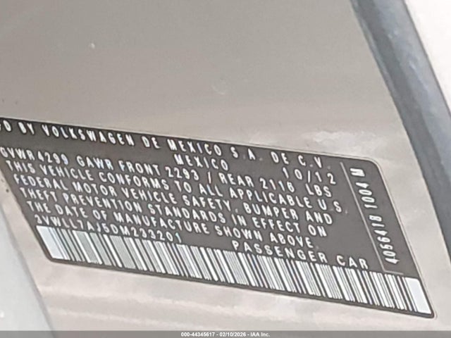 44345617 :رقم المزاد ، 3VWLL7AJ5DM233201 vin ، 2013 Volkswagen Jetta 2.0l Tdi مزاد بيع