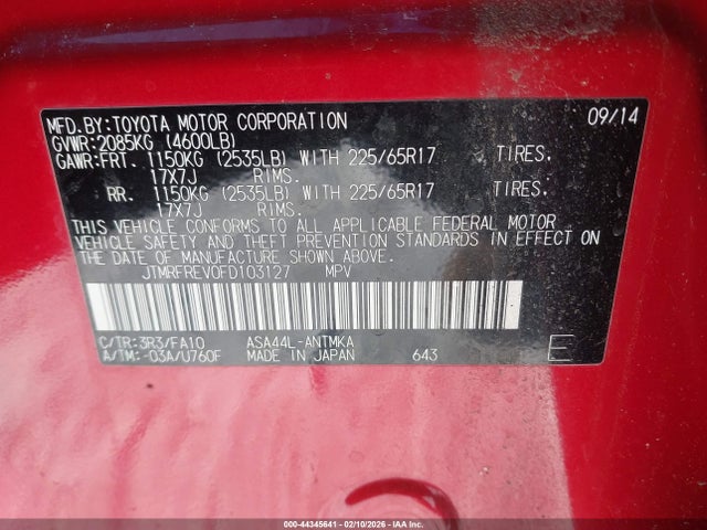Toyota Rav4 Xle 2015 JTMRFREV0FD103127 Image 9