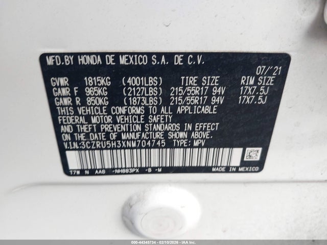 3CZRU5H3XNM704745 Honda Hr-v 2wd Lx