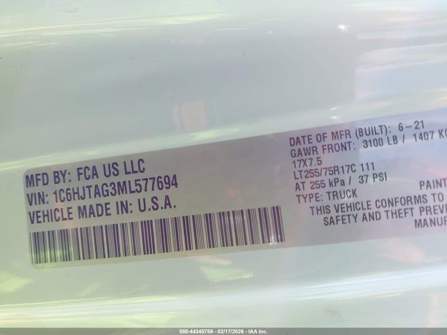 2021 JEEP GLADIATOR 1C6HJTAG3ML577694 Photo 8