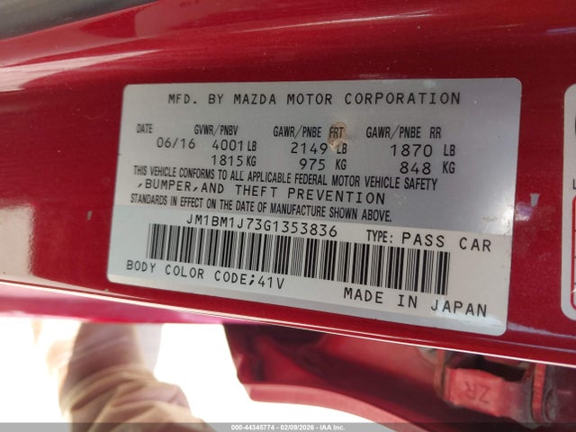 JM1BM1J73G1353836 Mazda MAZDA3