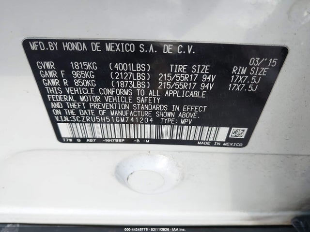 3CZRU5H51GM741204 Honda HR-V EX