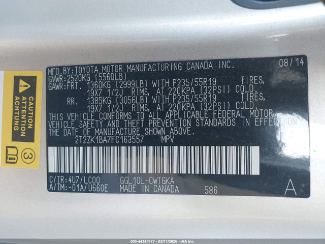 2T2ZK1BA7FC163557 Lexus RX 350