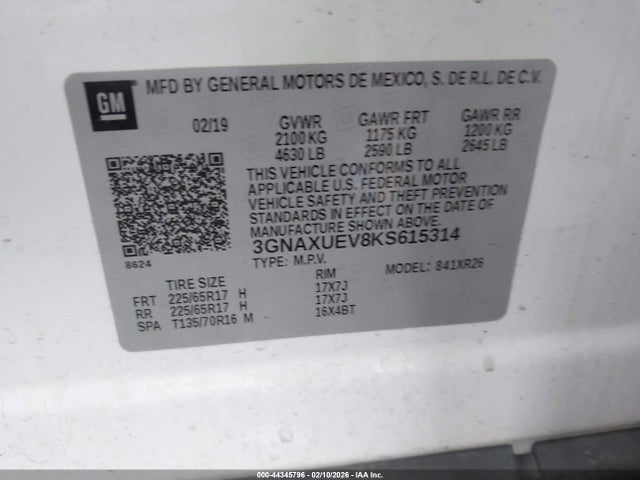 3GNAXUEV8KS615314 Chevrolet EQUINOX LT