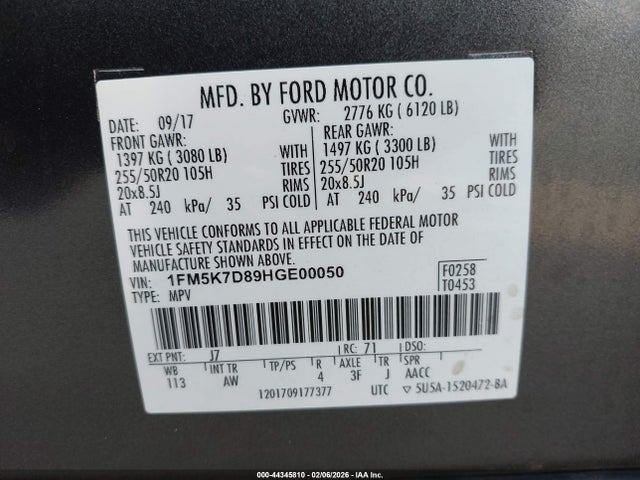 1FM5K7D89HGE00050 Ford EXPLORER XLT