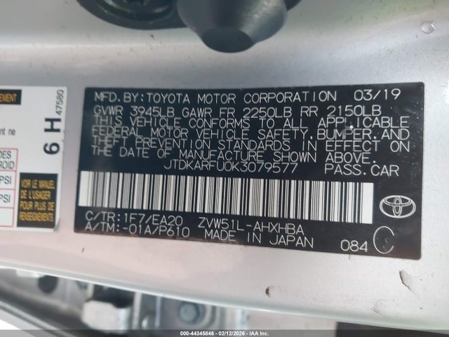 JTDKARFU0K3079577 Toyota PRIUS XLE
