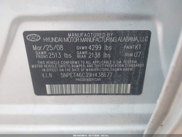 2009 HYUNDAI SONATA 5NPET46C39H438677 Photo 8